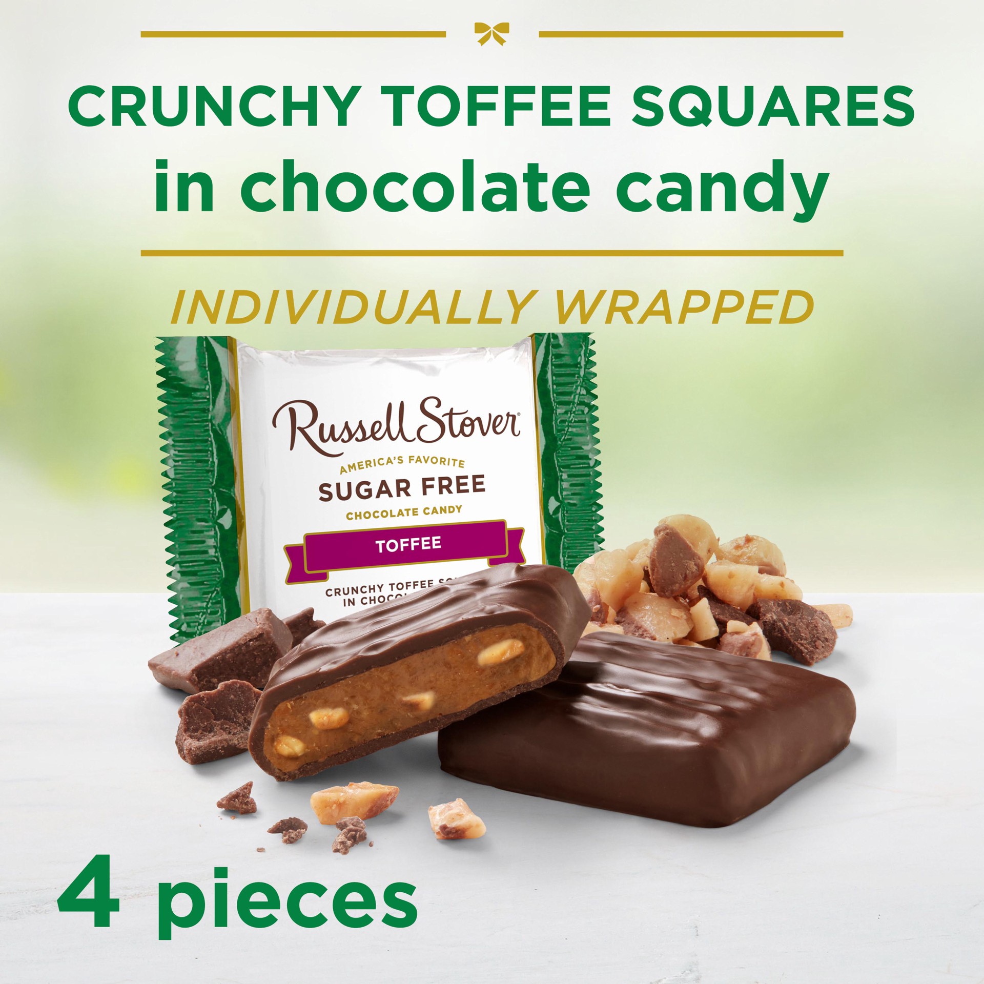 slide 2 of 4, RUSSELL STOVER Sugar Free Toffee Squares in Chocolate Candy, 2 oz bag, 4 ct