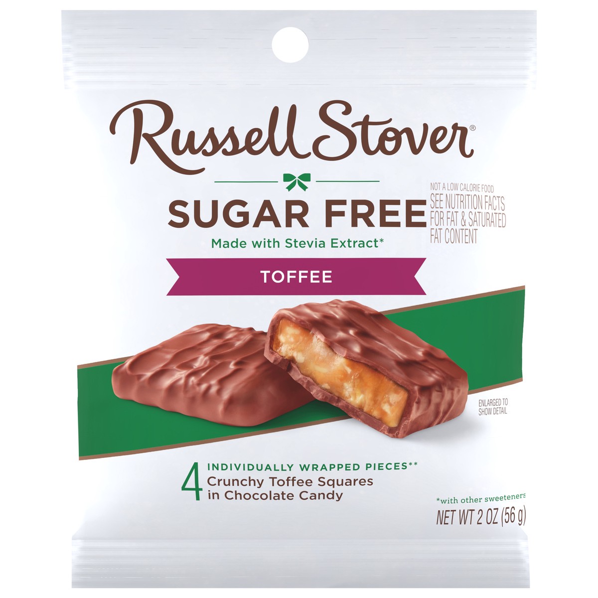 slide 1 of 4, RUSSELL STOVER Sugar Free Toffee Squares in Chocolate Candy, 2 oz bag, 4 ct