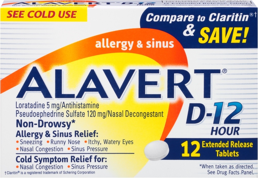 slide 1 of 1, Alavert D-12 Hour Allergy And Sinus Extended Release Tablets, 12 ct