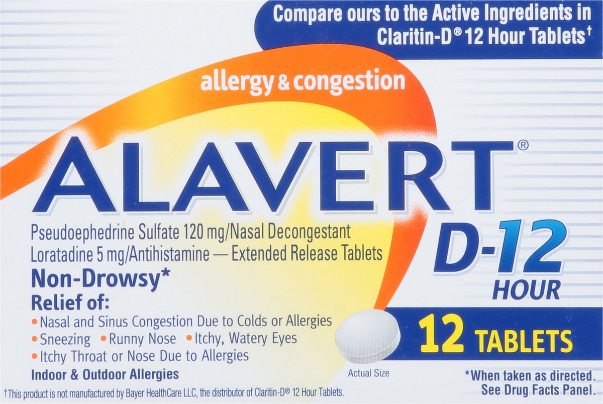 slide 11 of 14, Alavert D-12 Hour Allergy & Congestion 12 Tablets, 12 ct