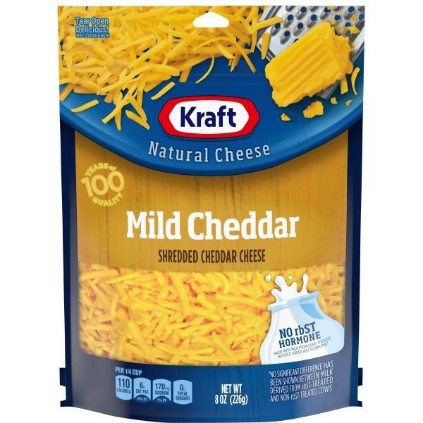 slide 1 of 1, Kraft Natural Cheese Cheddar Mild Shredded Cheese, 8 oz