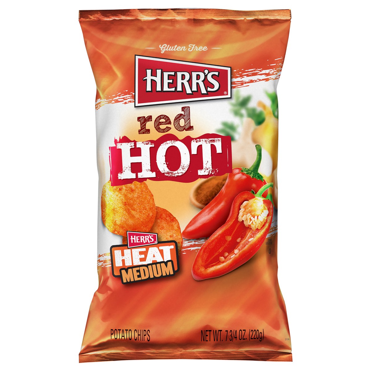 slide 1 of 12, Herr's Heat Medium Red Hot Potato Chips 7.75 oz, 7.75 oz