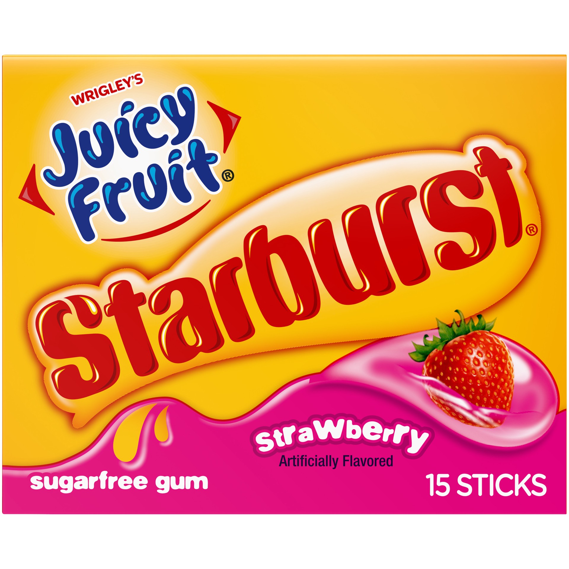 slide 1 of 6, JUICY FRUIT Starburst Strawberry Chewing Gum, Single Pack, 15 Stick, 15 pc