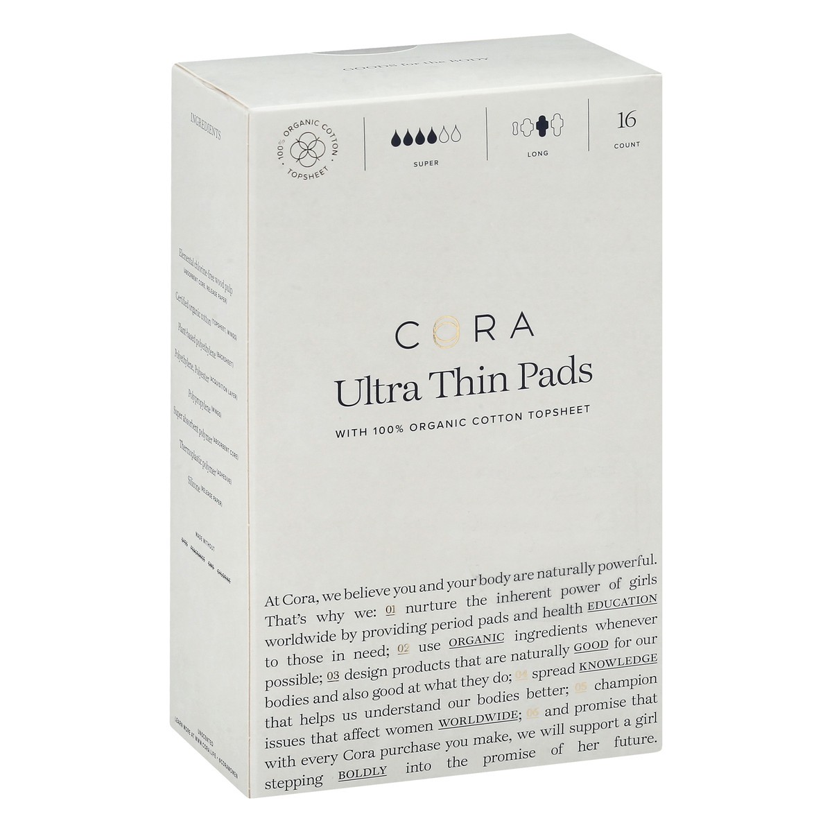 slide 2 of 9, Cora Long Super Ultra Thin Pads 16 ea, 16 ct