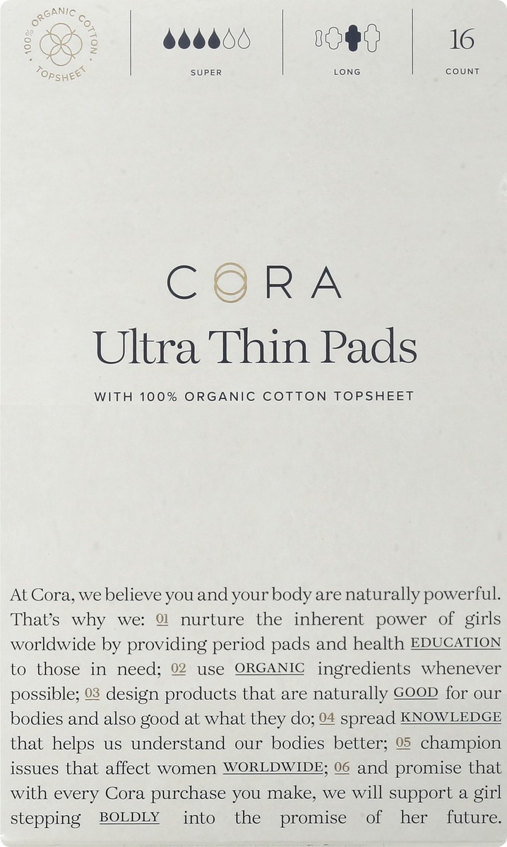 slide 6 of 9, Cora Long Super Ultra Thin Pads 16 ea, 16 ct