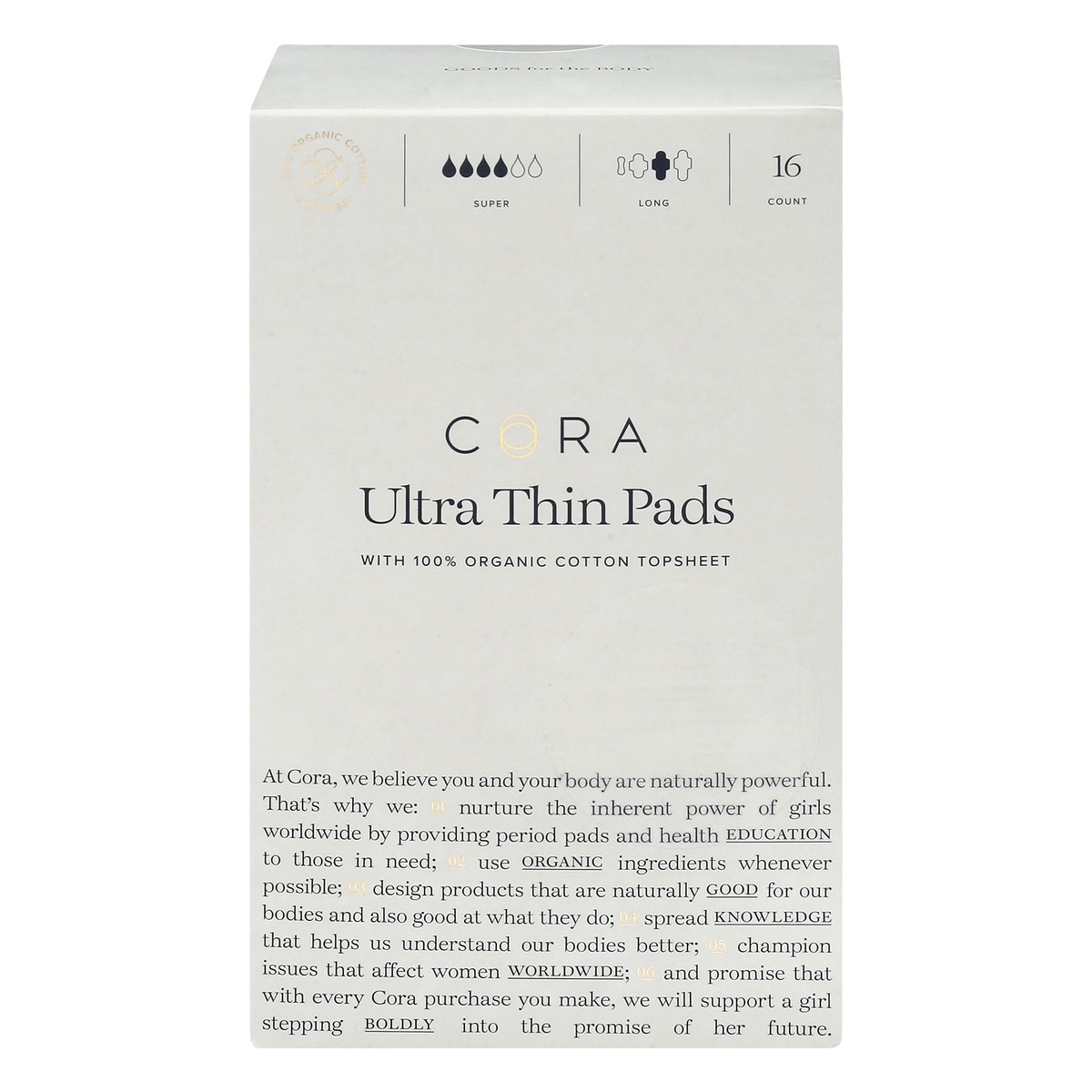 slide 1 of 9, Cora Long Super Ultra Thin Pads 16 ea, 16 ct