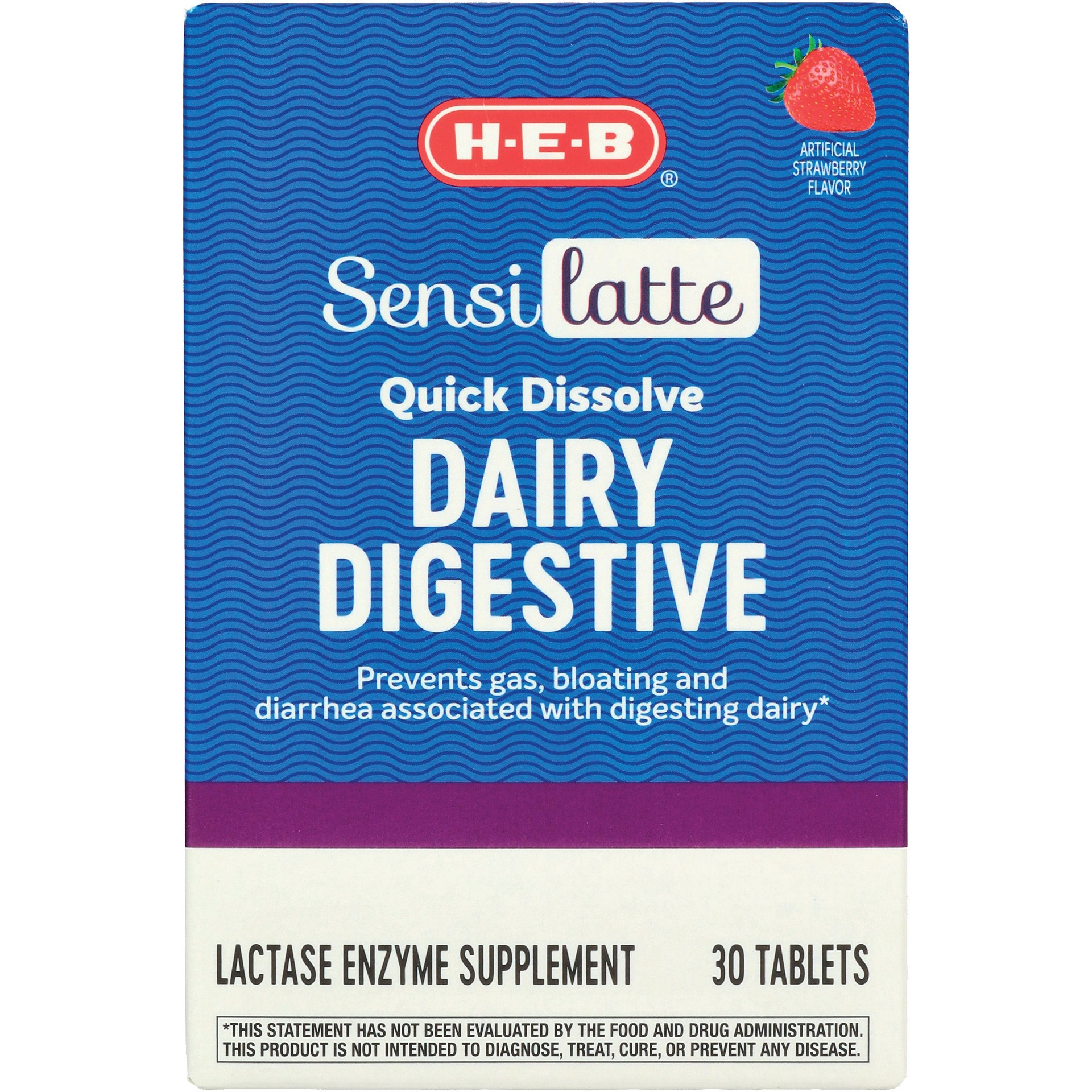 slide 1 of 1, H-E-B Sensilatte Dairy Digestive Quick Dissolve Tablets - Strawberry Flavor, 30 ct