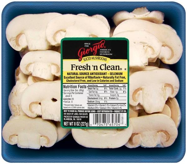 slide 1 of 1, Giorgio Sliced White Mushrooms 8oz Pack, 8 oz