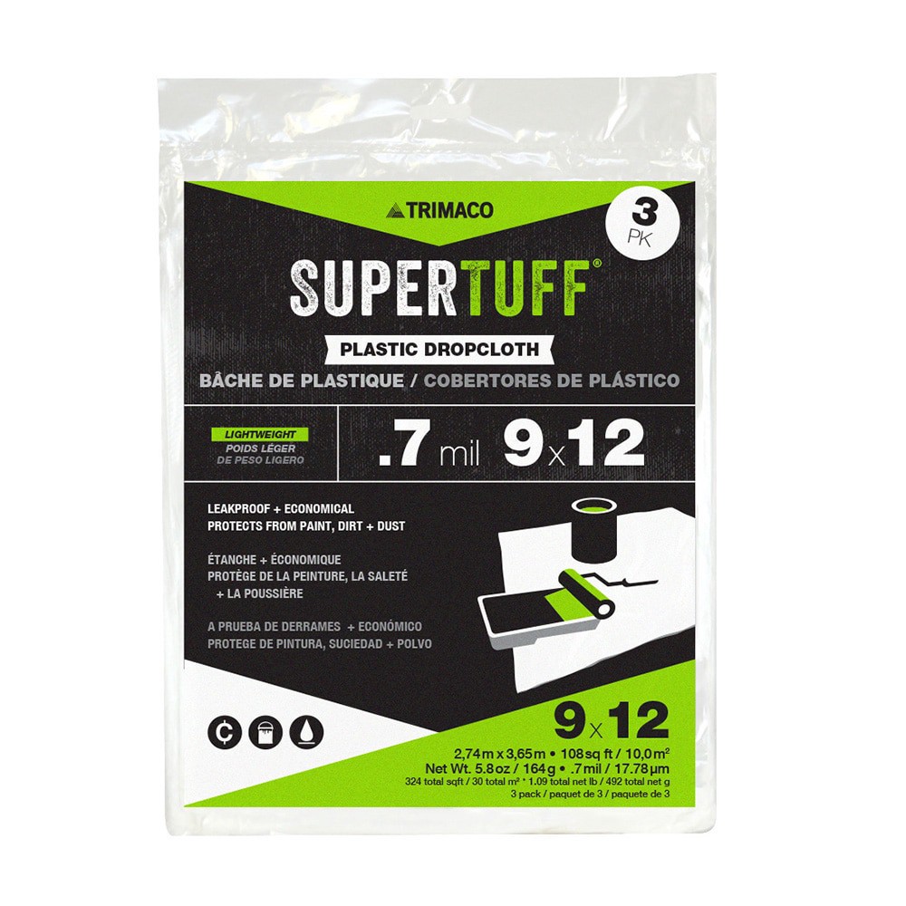 slide 1 of 1, Trimaco Supertuff Plastic Dropcloth, 3 ct / 9 ft x12 ft