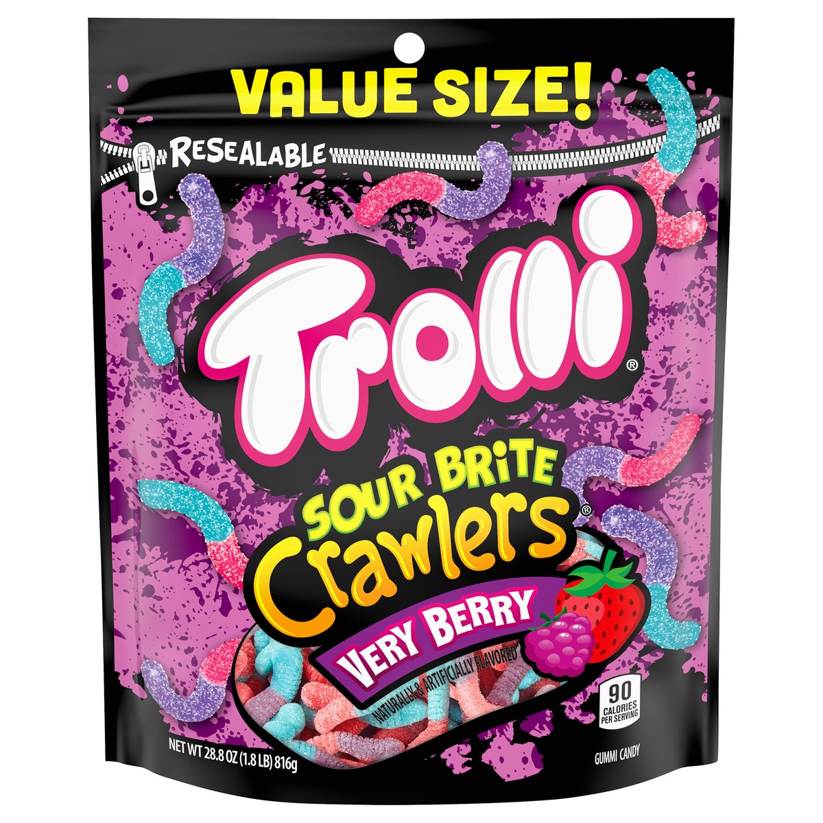 slide 1 of 9, Trolli Sour Brite Crawler Very Berry Gummi Candy Value Size 28.8 oz, 28.8 oz