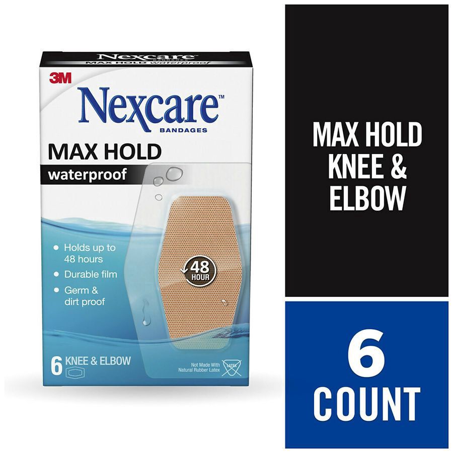 slide 3 of 5, Nexcare Max Hold Waterproof Knee & Elbow Bandages, 6 ct