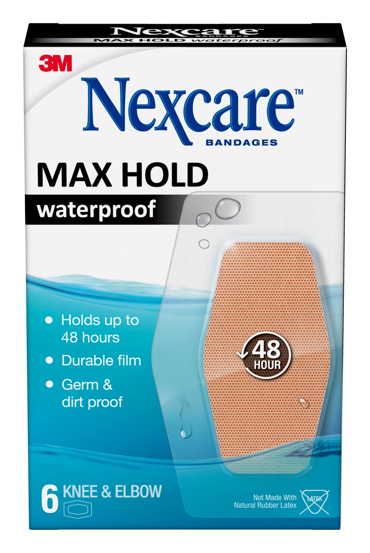 slide 1 of 1, Nexcare Max Hold Waterproof Knee & Elbow Bandages, 6 ct