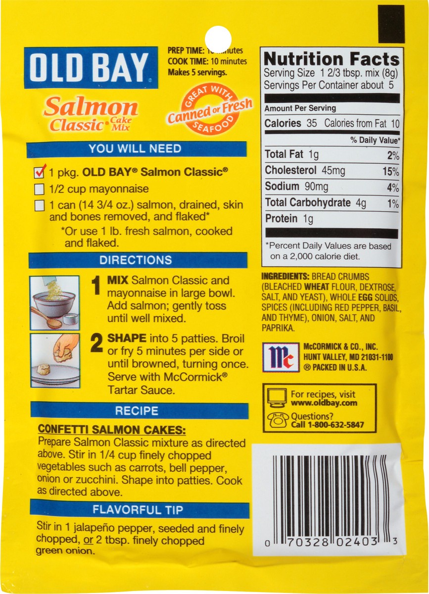 slide 2 of 7, Old Bay Classic Salmon Cake Mix, 1.34 oz, 1.34 oz