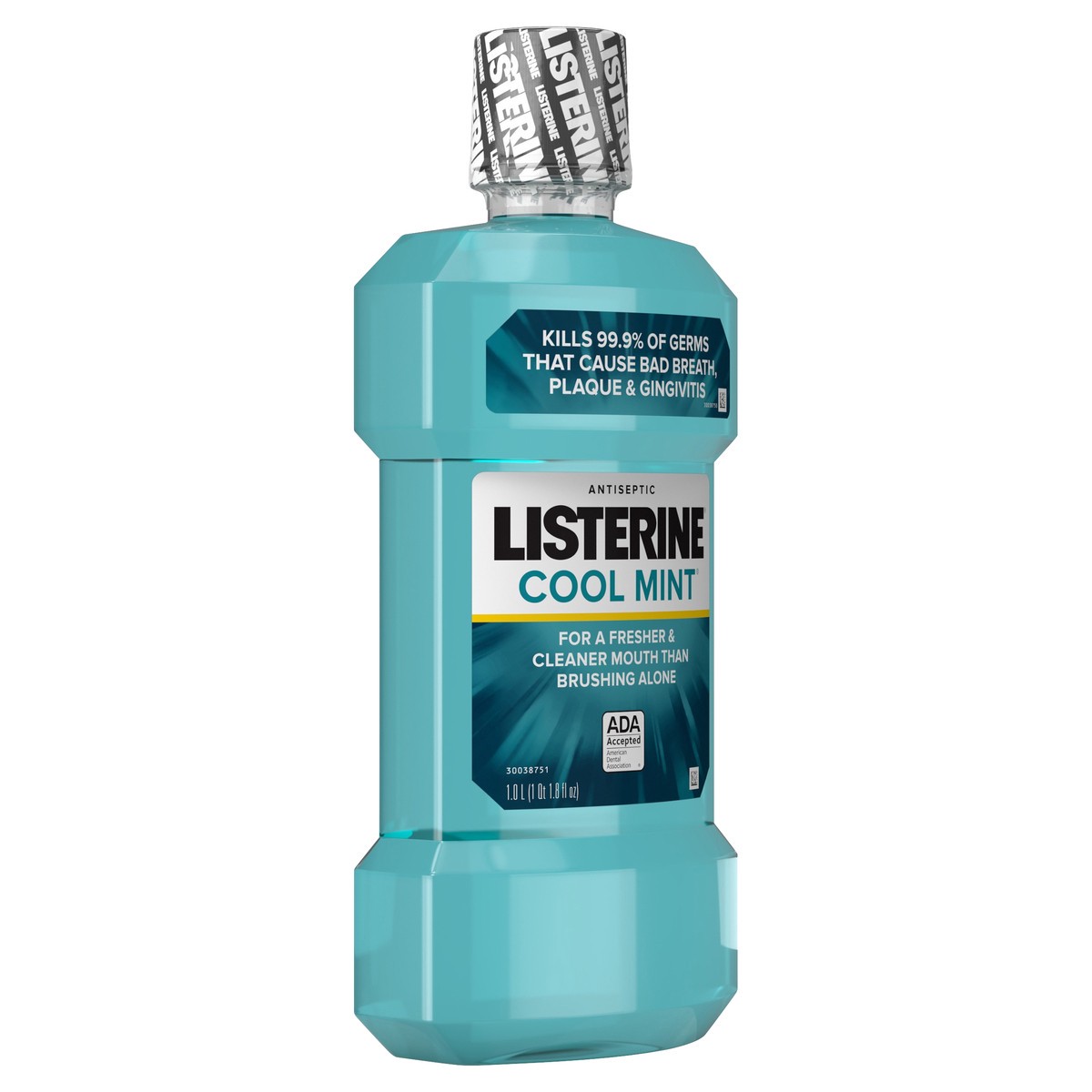 slide 3 of 6, Listerine Cool Mint Antiseptic Mouthwash, Daily Oral Rinse Kills 99% of Germs that Cause Bad Breath, Plaque and Gingivitis for a Fresher, Cleaner Mouth, Cool Mint Flavor, 1.0 L, 1 L