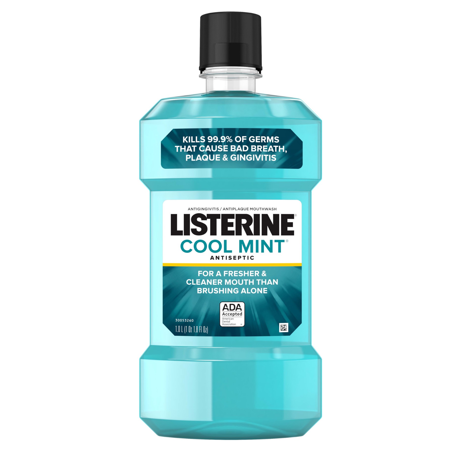 slide 1 of 6, Listerine Cool Mint Antiseptic Mouthwash, Daily Oral Rinse Kills 99% of Germs that Cause Bad Breath, Plaque and Gingivitis for a Fresher, Cleaner Mouth, Cool Mint Flavor, 1.0 L, 1 L