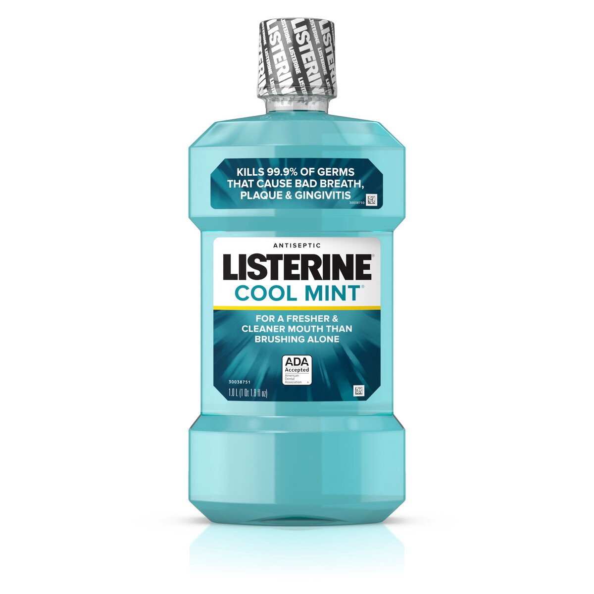 slide 5 of 6, Listerine Cool Mint Antiseptic Mouthwash, Daily Oral Rinse Kills 99% of Germs that Cause Bad Breath, Plaque and Gingivitis for a Fresher, Cleaner Mouth, Cool Mint Flavor, 1.0 L, 1 L