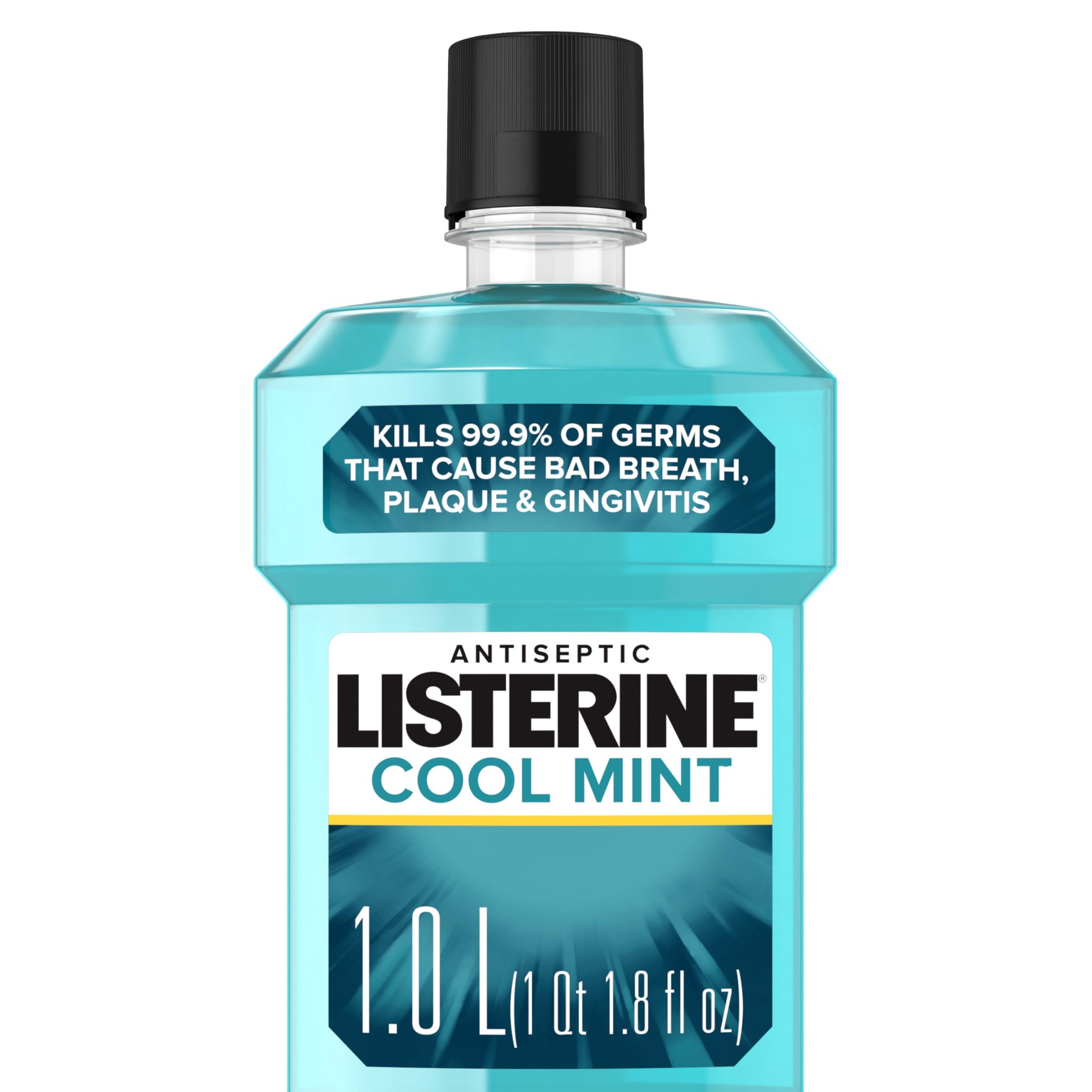 slide 1 of 6, Listerine Antiseptic Mouthwash for Bad Breath and Plaque Cool Mint - 1L, 33.8 fl oz