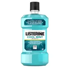 Listerine Cool Mint Antiseptic Mouthwash, Daily Oral Rinse Kills 99% of Germs that Cause Bad Breath, Plaque and Gingivitis for a Fresher, Cleaner Mouth, Cool Mint Flavor, 1.0 L