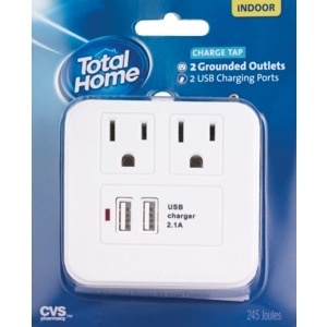 slide 1 of 1, Total Home By CVS Charge Tap, 2 Grounded Outlets 2 USB Charging Ports, 1 ct