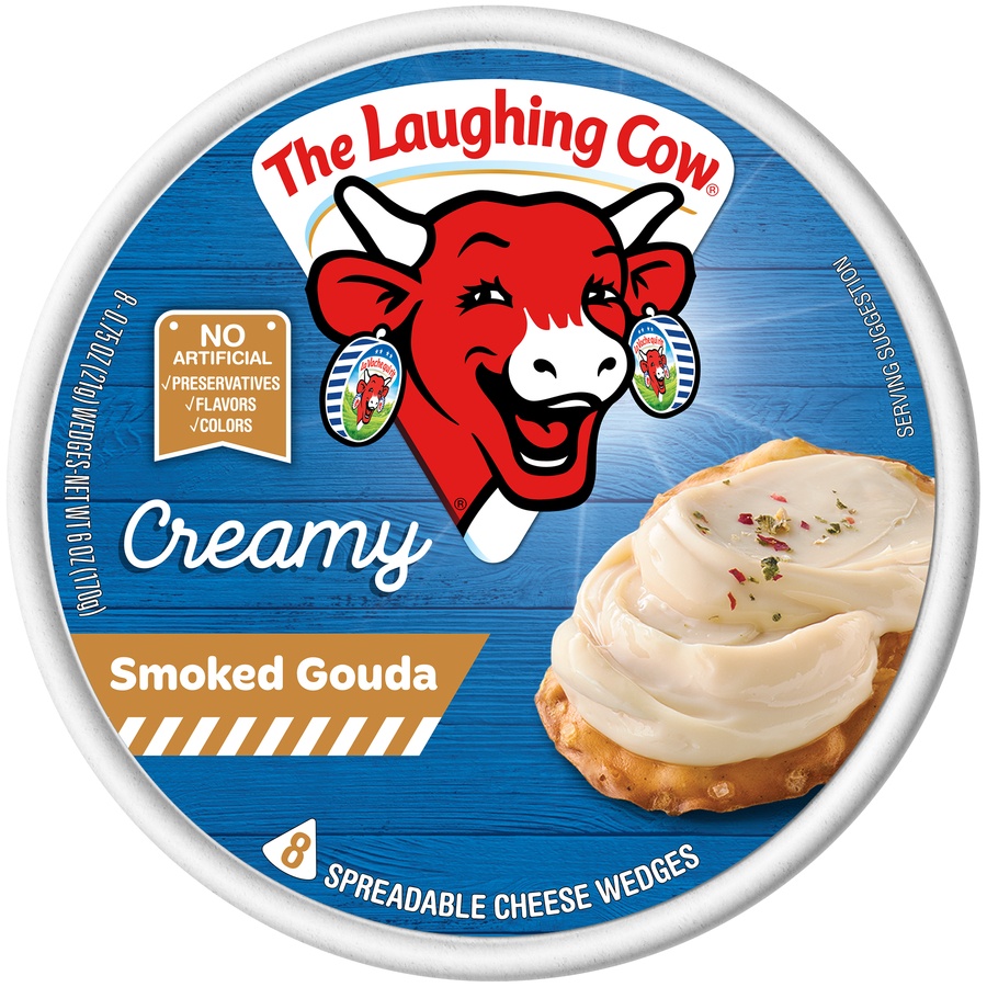 slide 1 of 1, The Laughing Cow Creamy Smoked Gouda Spreadable Cheese Wedges, 6 oz