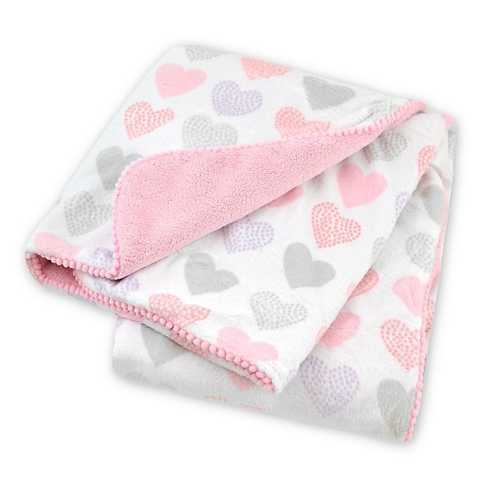 slide 1 of 2, Just Born Pink Hearts Plush Blanket, 1 ct