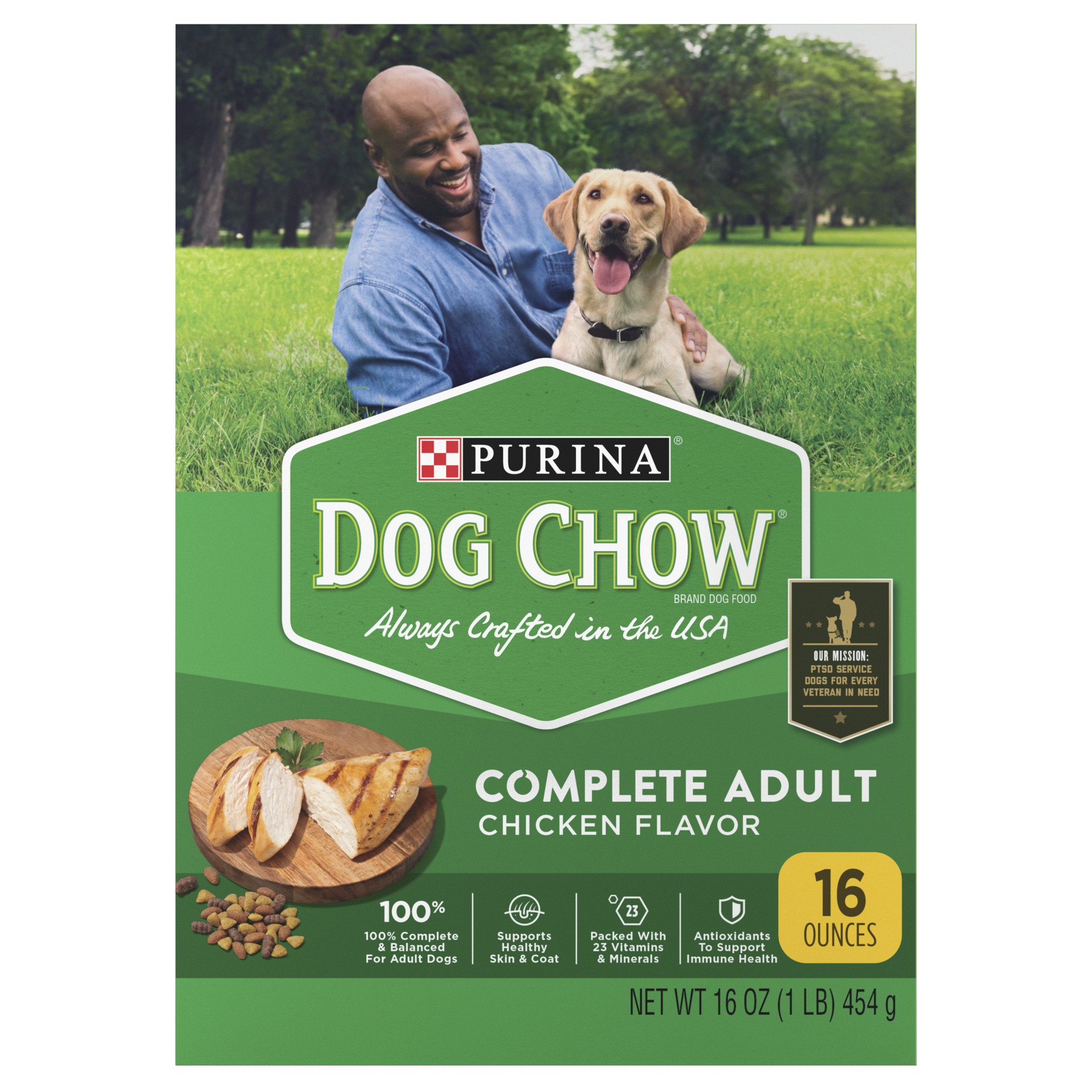 slide 1 of 9, Dog Chow Purina Dog Chow Complete Adult Dry Dog Food Kibble With Chicken Flavor, 16 oz