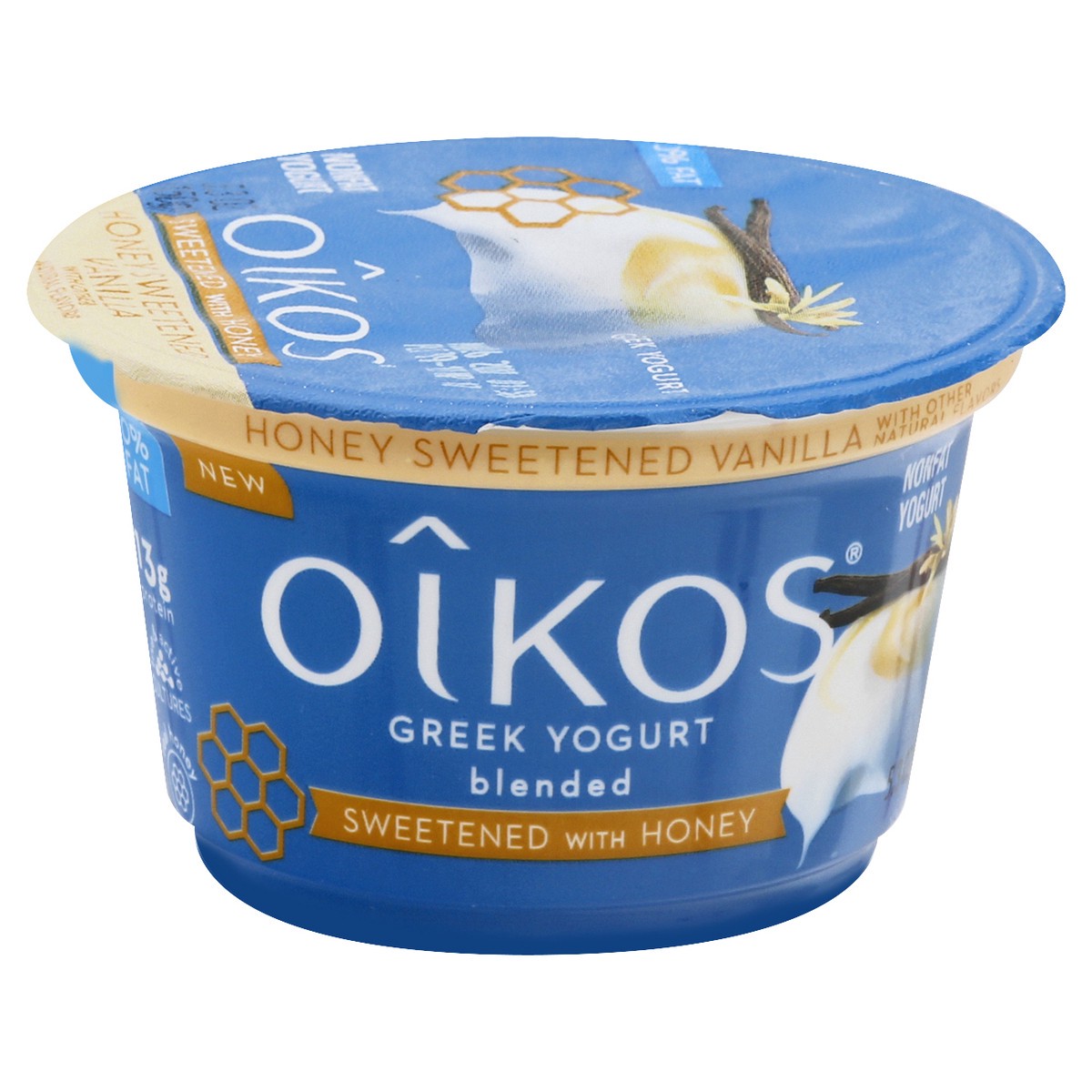 slide 1 of 10, Oikos Nonfat Greek Honey Sweetened Vanilla Yogurt 5.3 oz, 5.3 oz
