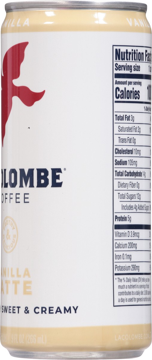 slide 8 of 9, La Colombe Draft Latte Vanilla Soda, 0% ABV, 1, 9-oz beer cans, 9 fl oz