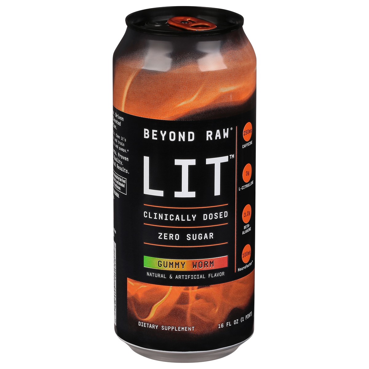 slide 1 of 9, Beyond Raw LIT Zero Sugar Gummy Worm Energy Drink 16 fl oz, 16 fl oz