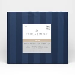 Room & Retreat 600 Thread Counts Damask Sheet Set, Full, 4 Pieces Set, Navy