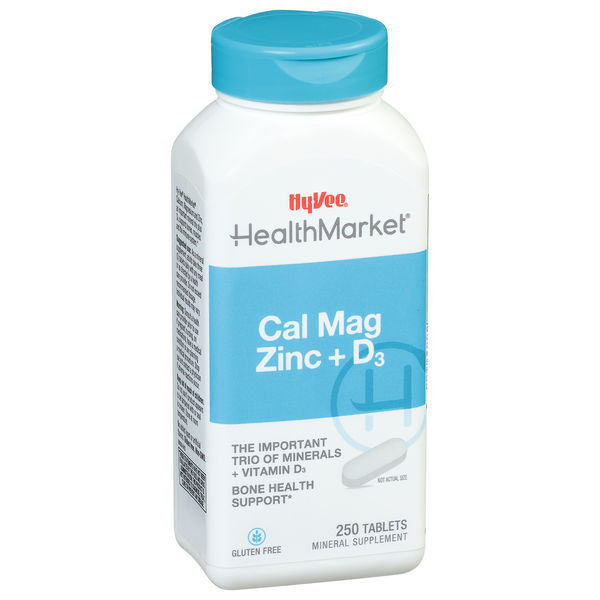 slide 1 of 1, Hy-Vee HealthMarket Cal Mag Zinc +D Dietary Supplement Tablets, 250 ct