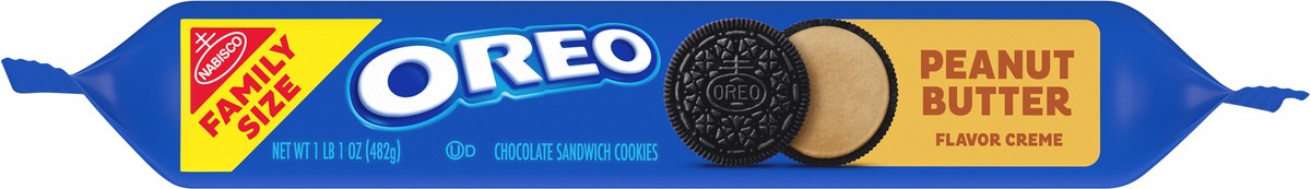 slide 4 of 9, OREO Peanut Butter Flavor Creme Chocolate Sandwich Cookies Family Size - 17oz, 17 oz