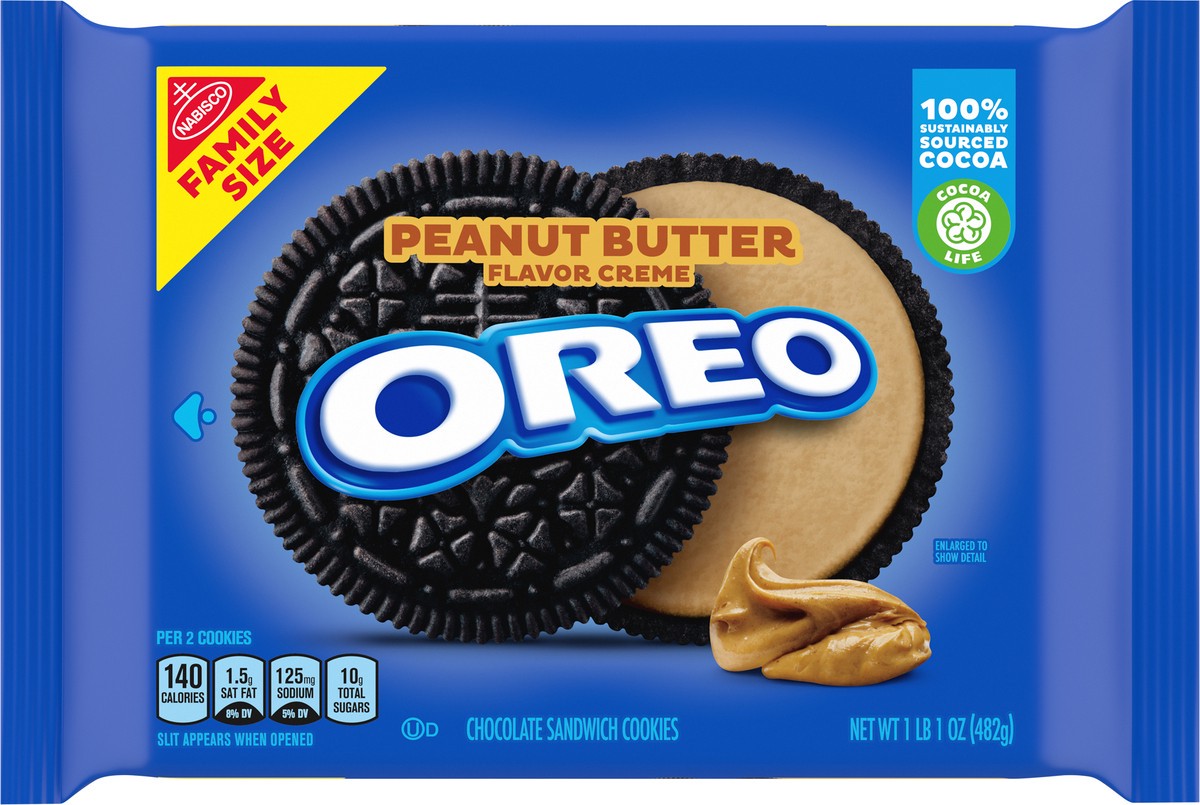 slide 6 of 9, OREO Peanut Butter Flavor Creme Chocolate Sandwich Cookies Family Size - 17oz, 17 oz