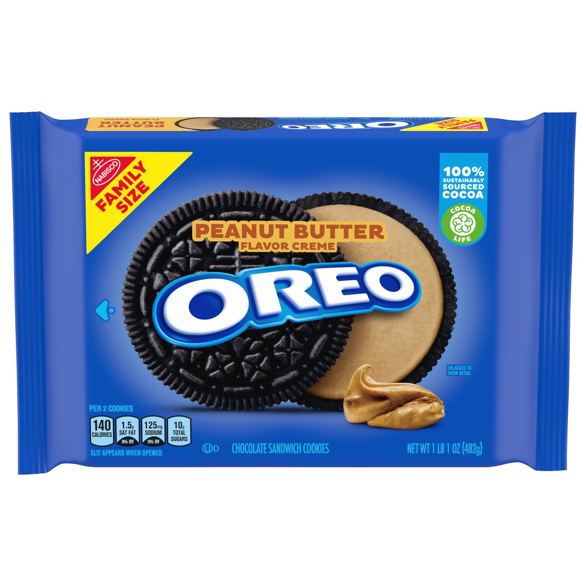 slide 1 of 9, OREO Peanut Butter Creme Chocolate Sandwich Cookies, Family Size, 17 oz, 17 oz