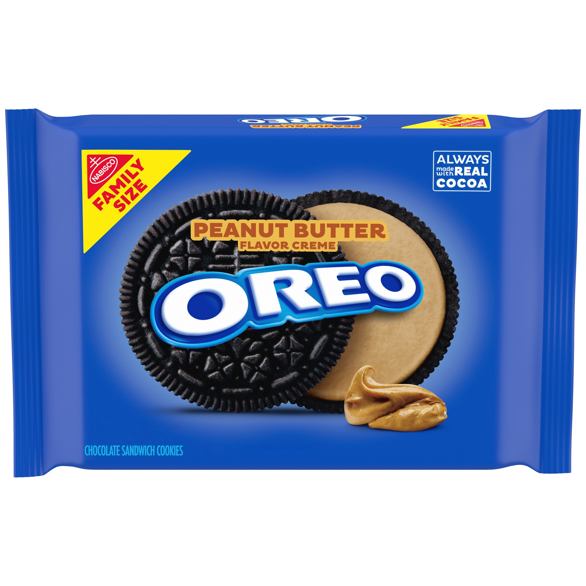 slide 1 of 9, OREO Peanut Butter Creme Chocolate Sandwich Cookies, Family Size, 17 oz, 17 oz