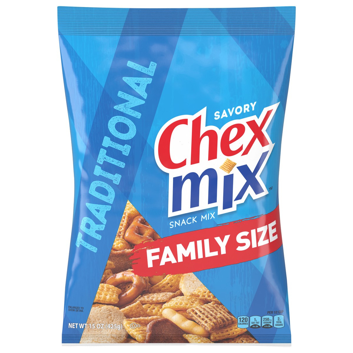 slide 1 of 9, Chex Mix Snack Mix, Traditional, Savory Snack Bag, Family Size, 15 oz, 15 oz