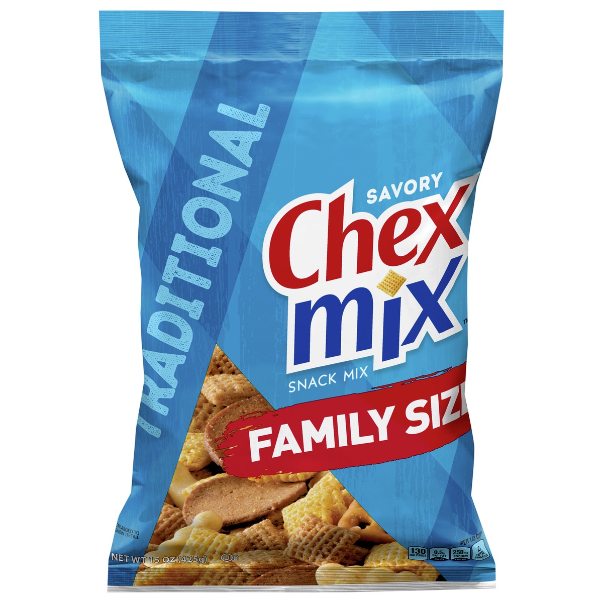 slide 1 of 1, Chex Mix Snack Mix, Traditional, Savory Snack Bag, Family Size, 15 oz, 15 oz