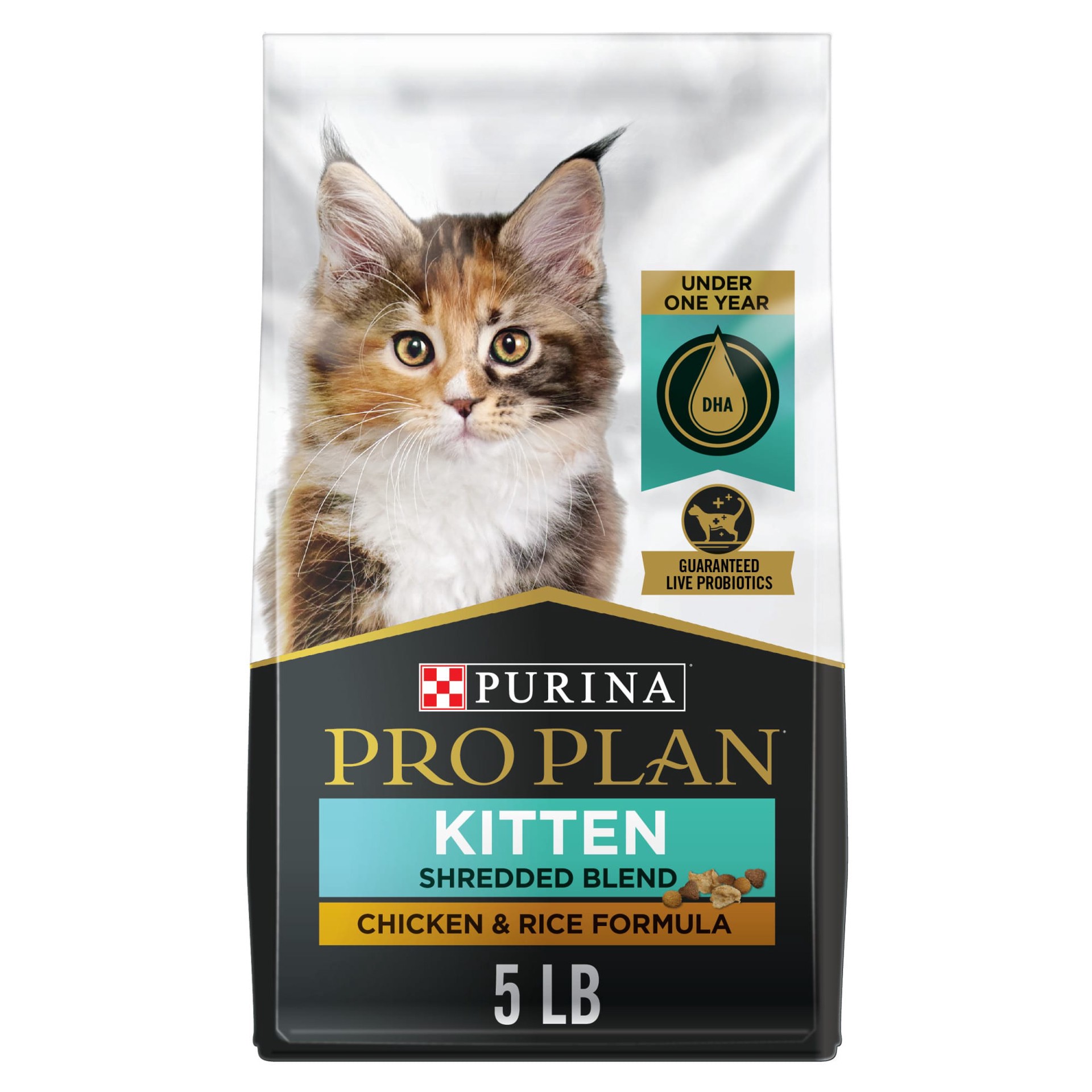 slide 1 of 8, Pro Plan Purina Pro Plan With Probiotics, High Protein Dry Kitten Food, Shredded Blend Chicken & Rice Formula, 5 lb