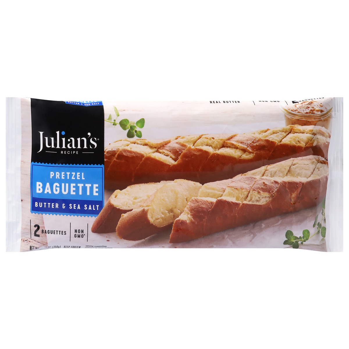 slide 1 of 9, Julian's Recipe Butter & Sea Salt Pretzel Baguette 2 ea, 2 ct