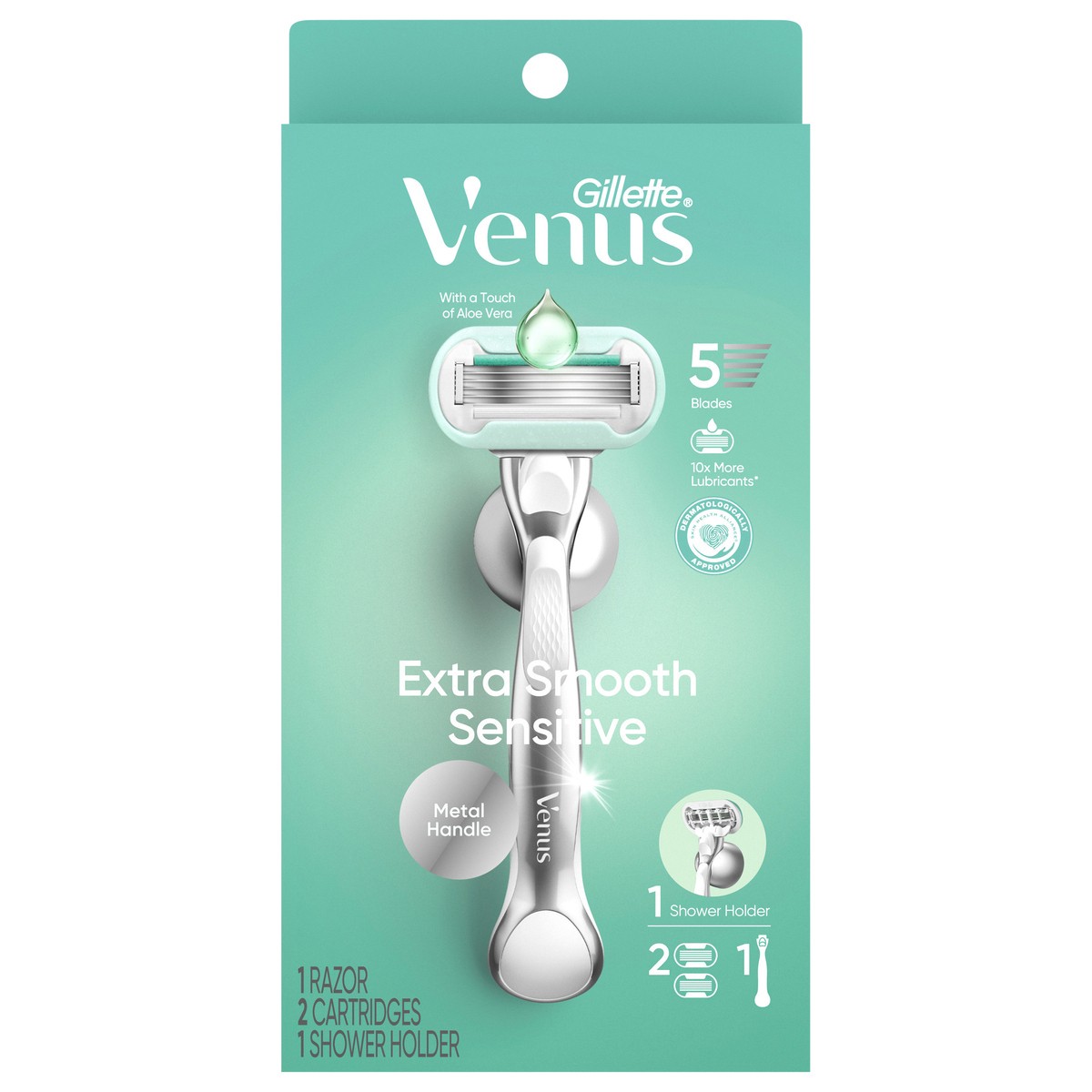 slide 1 of 1, Gillette Venus Extra Smooth Sensitive Women's Razor with Reusable Razor Handle, 2 Razor Blade Refills and Shower Holder, 1 ct