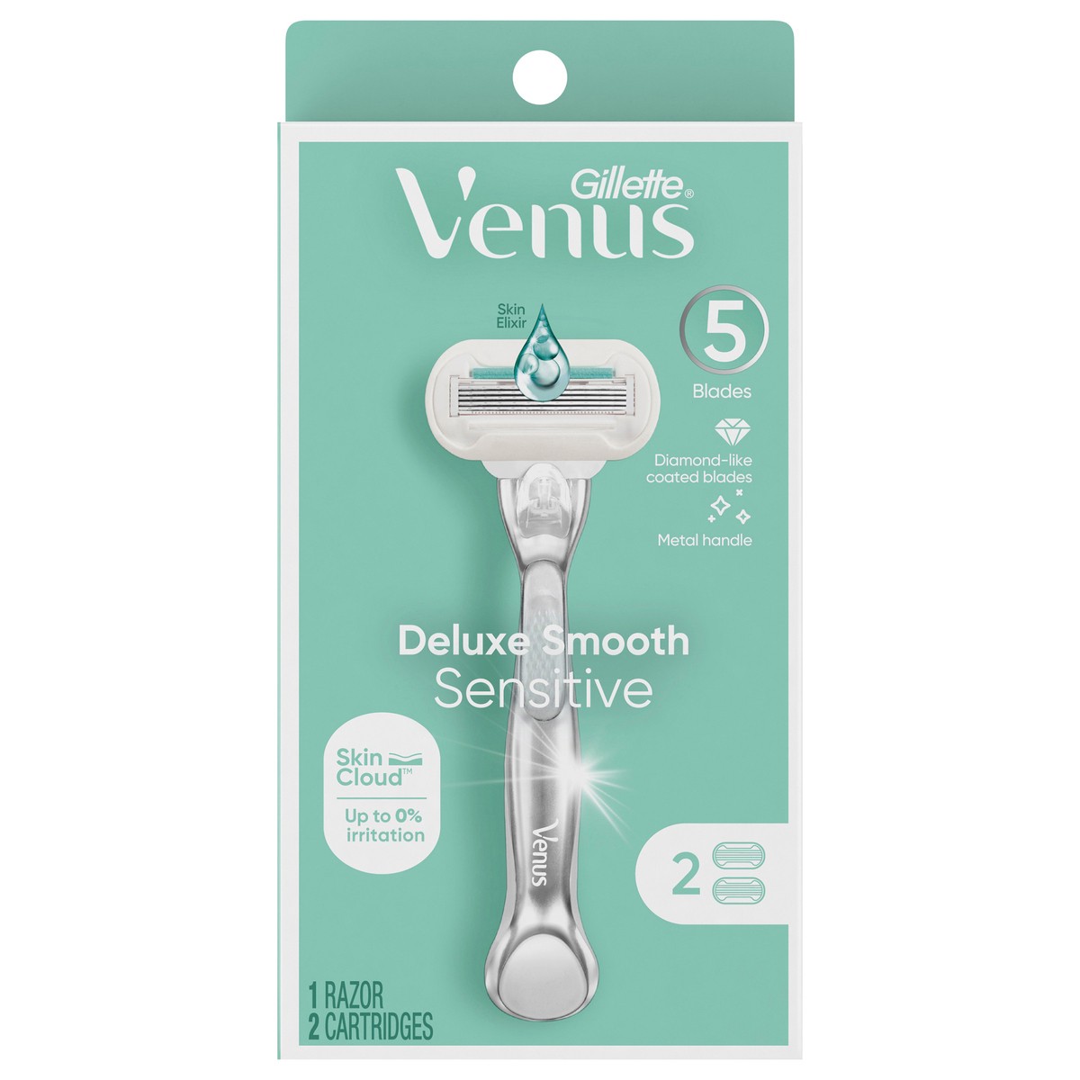 slide 1 of 1, Gillette Venus Deluxe Smooth Sensitive Women's Razor Handle + 2 Blade Refills, 1 ct