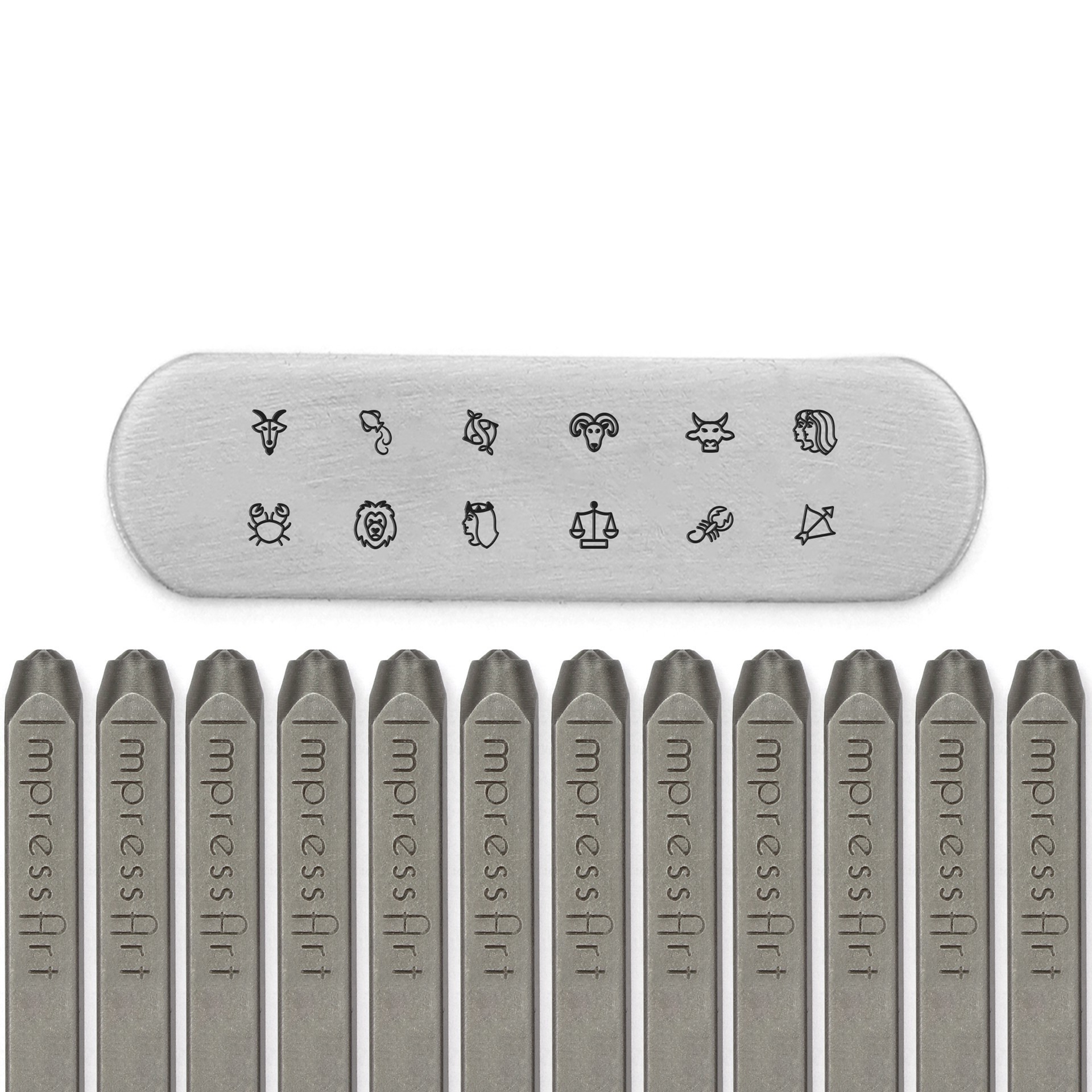 slide 2 of 5, Impressart 4mm Zodiac Metal Stamps Pack, 4 mm