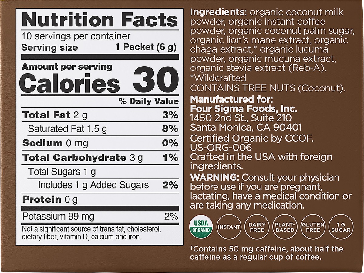 slide 9 of 10, Four Sigmatic Focus Org Coffee Latte SS, 10 ct