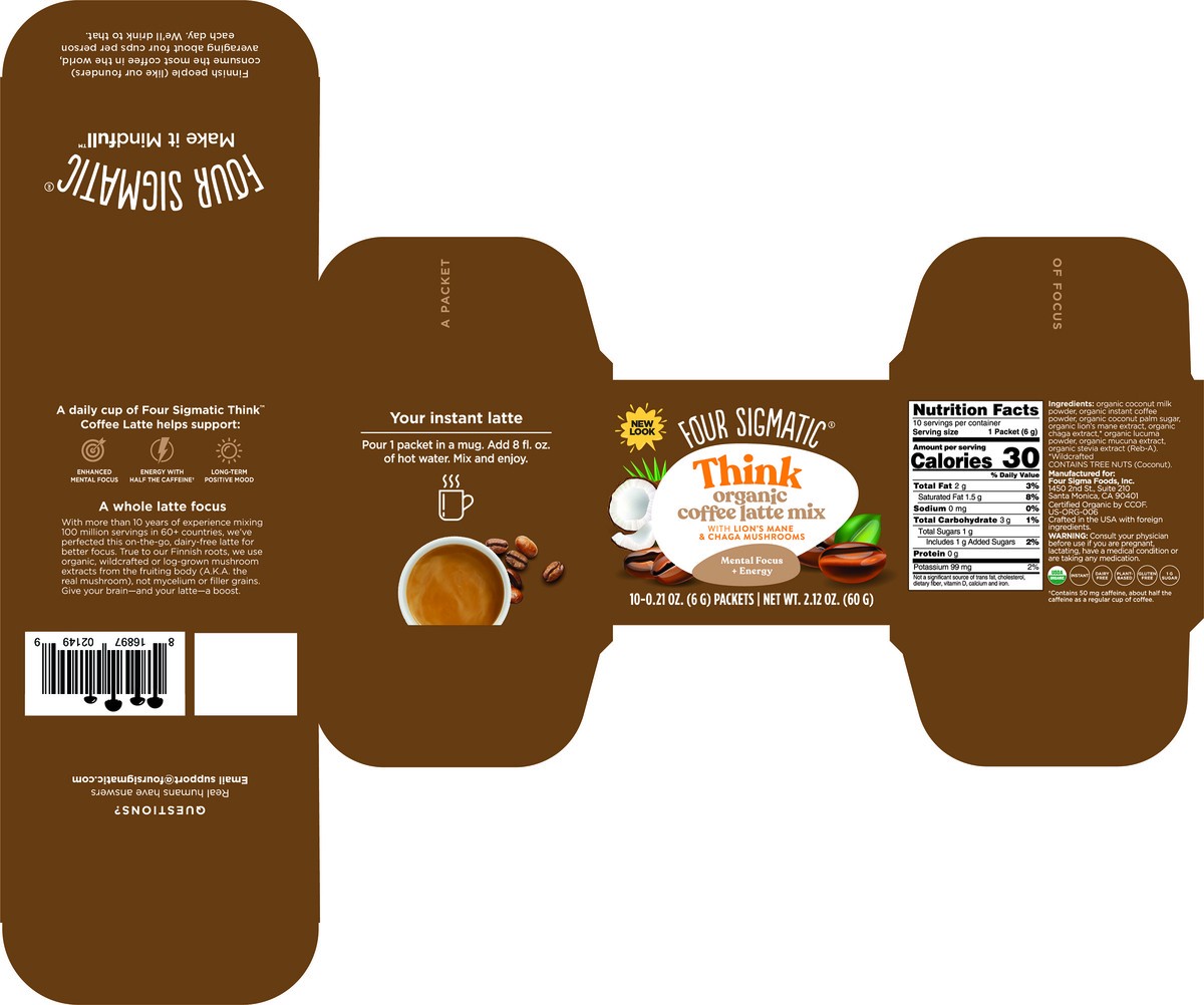 slide 7 of 10, Four Sigmatic Focus Org Coffee Latte SS, 10 ct