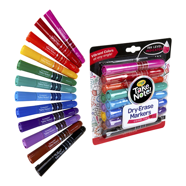 slide 12 of 13, Crayola Low Odor Dry Erase Markers, Chisel Tip, Assorted Colors, 12 ct