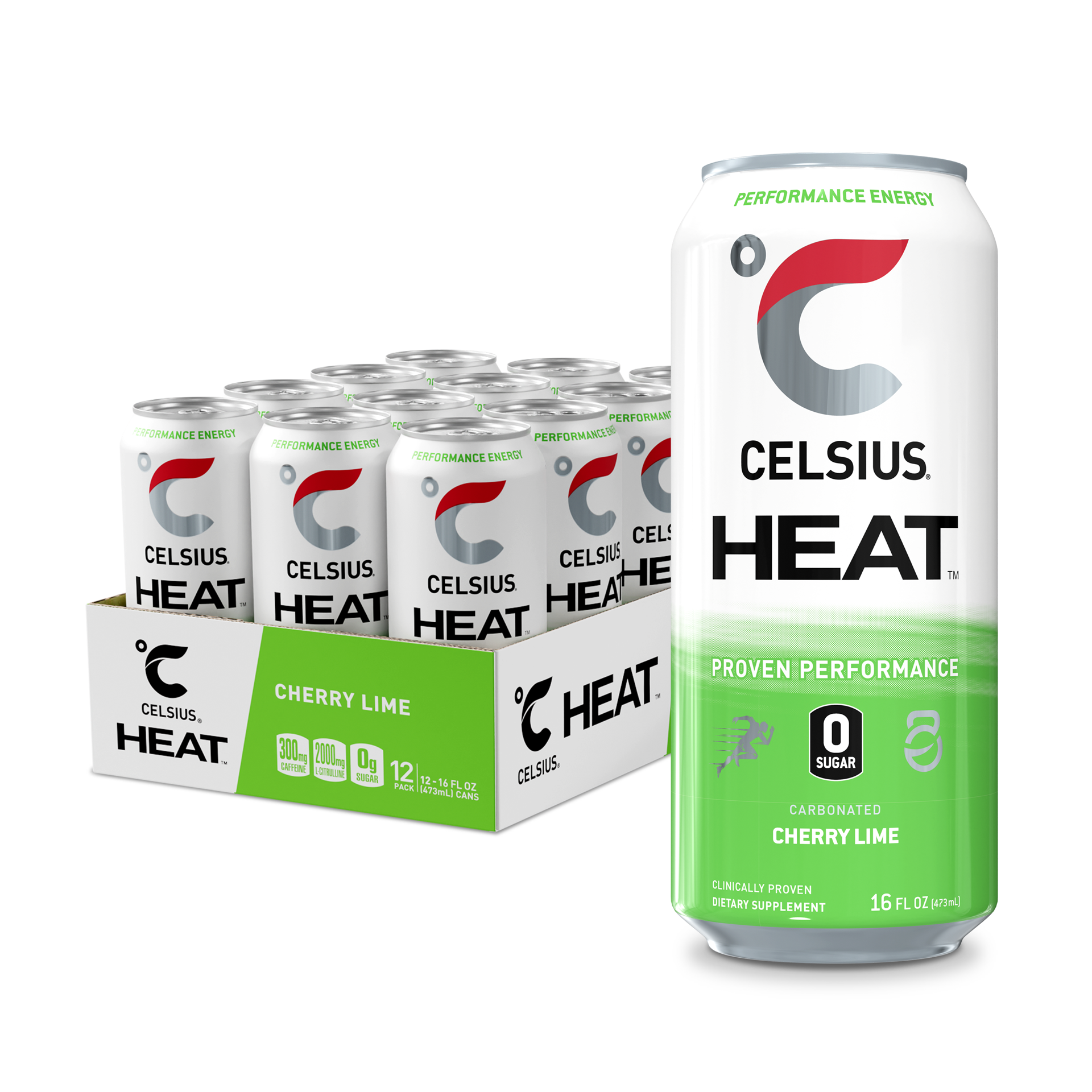 slide 1 of 3, CELSIUS HEAT Sparkling Cherry Lime, Functional, Essential Energy Drink 16 Fl Oz (Pack of 12), 12 ct