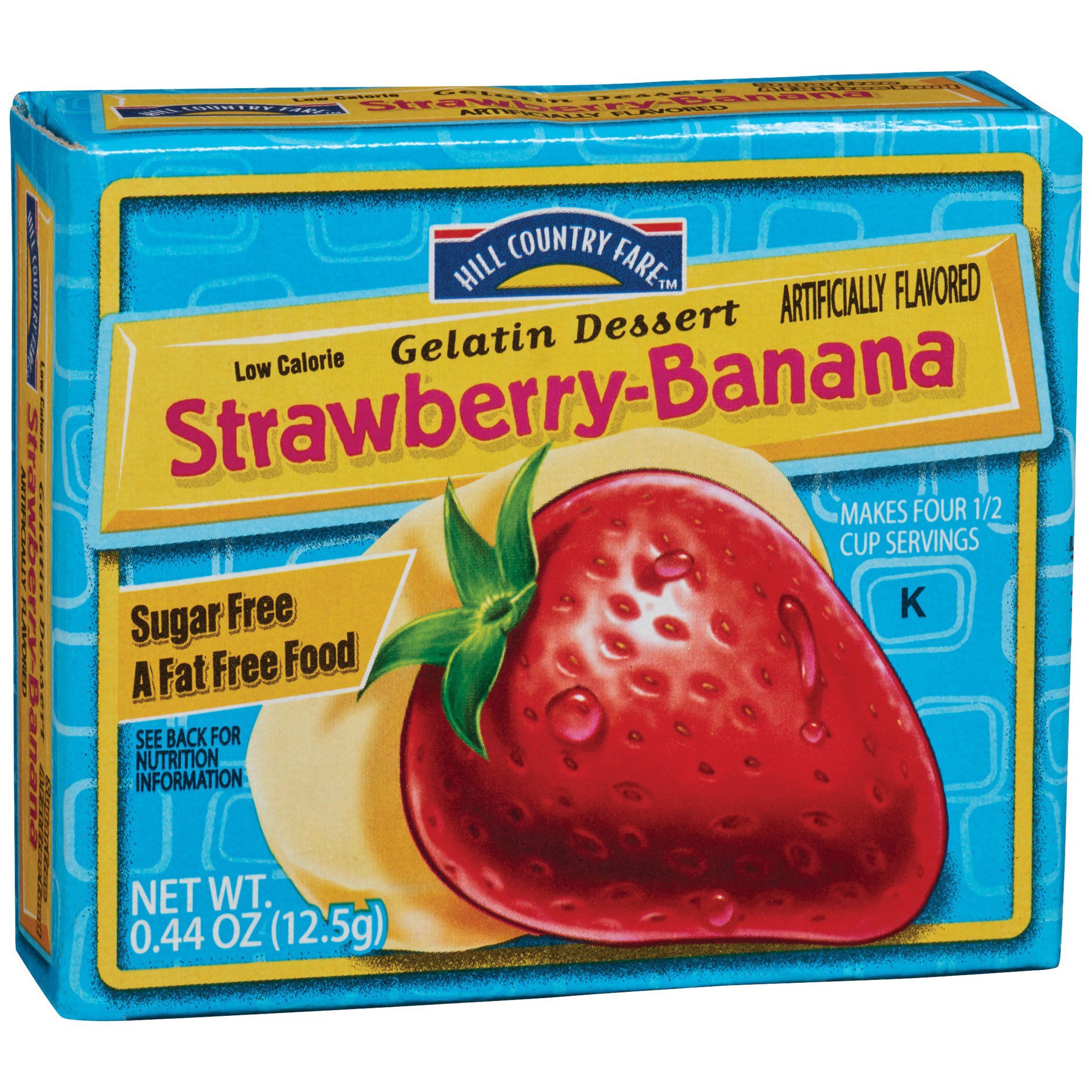 slide 1 of 1, Hill Country Fare Sugar Free Strawberry-Banana Gelatin Dessert Mix, 0.44 oz