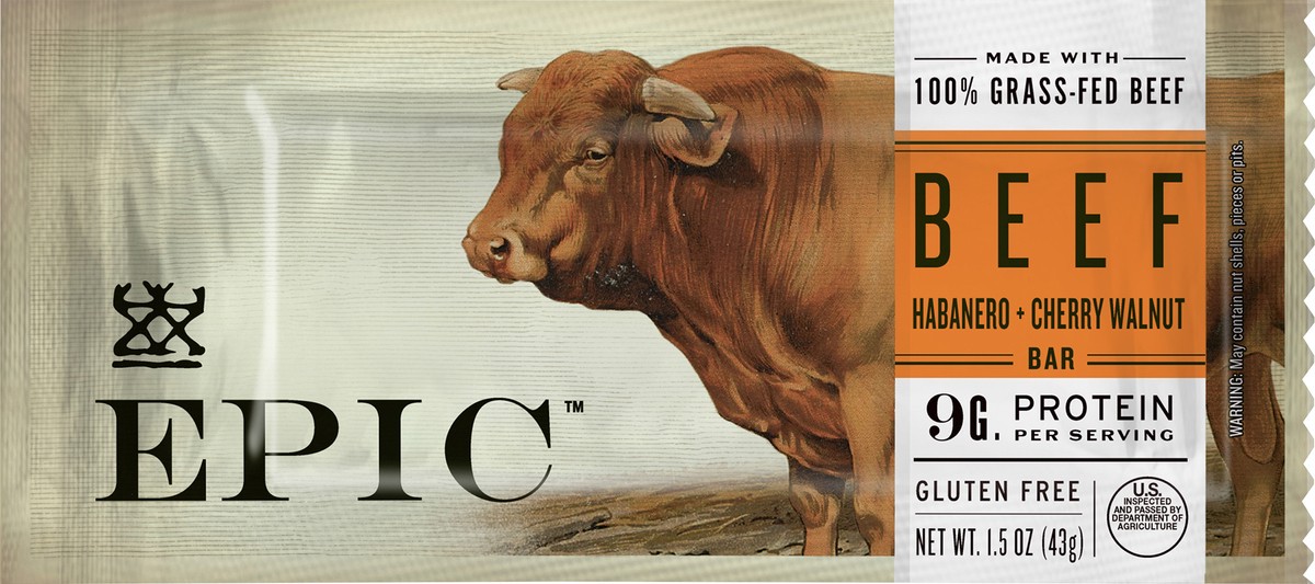 slide 12 of 12, EPIC Beef Habanero Cherry Walnut Protein Bar, Grass-Fed, Whole30, 1.5oz, 1 ct