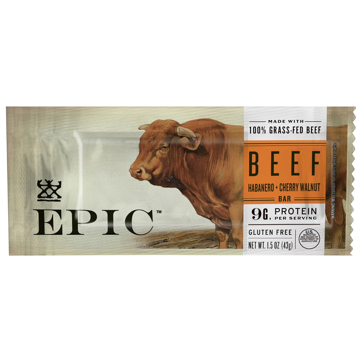 slide 9 of 12, EPIC Beef Habanero Cherry Walnut Protein Bar, Grass-Fed, Whole30, 1.5oz, 1 ct