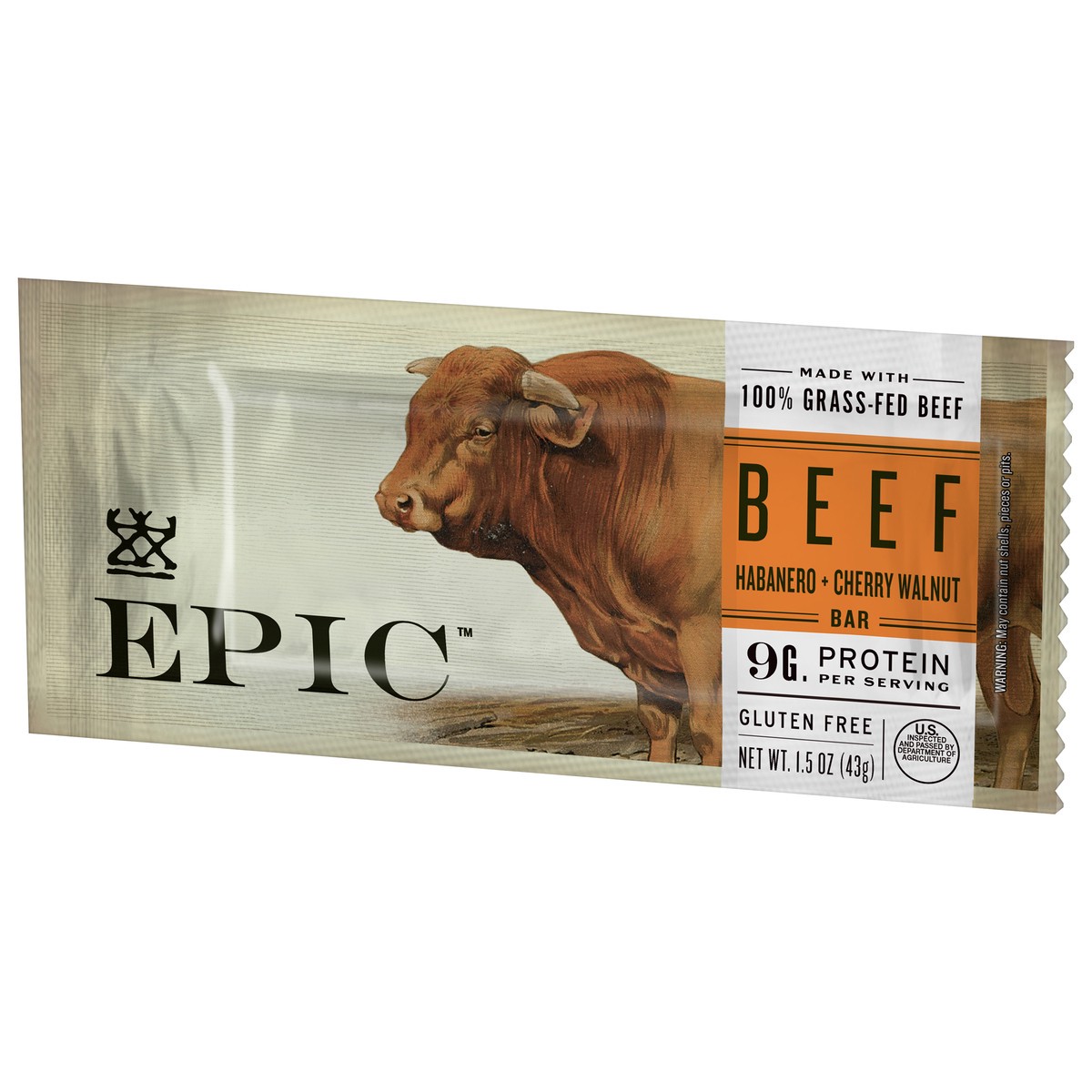 slide 10 of 12, EPIC Beef Habanero Cherry Walnut Protein Bar, Grass-Fed, Whole30, 1.5oz, 1 ct